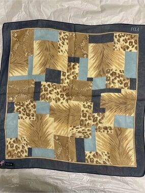 FDJ Animal Print Patchwork Square Scarf Leopard Faux Fur Neutral Tones
